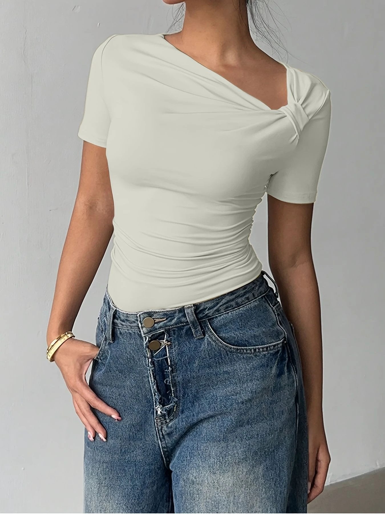 Womens Elegant High-end Off-shoulder Short-sleeve Top by GJG Denim