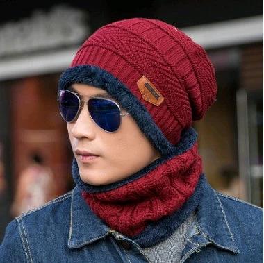 Men's Knitted Beanie and Neck Warmer Set by GJG Denim