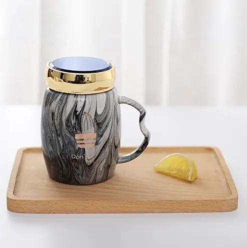 Marbling Mug Design Ceramic Cup With A Lid Cold Heat Office Home Milk Glass Drinkware Personality Creative Handle by GJG Denim