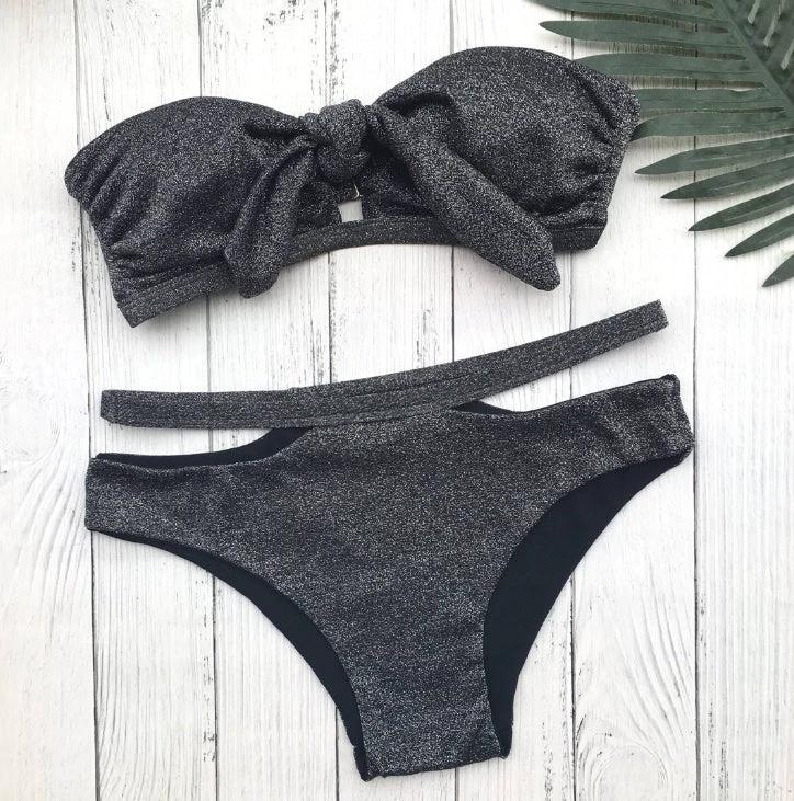 Swimsuit black sequined knit sexy swimsuit bikini by GJG Denim