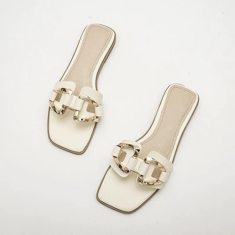 Flat sandals gold hardware by GJG Denim