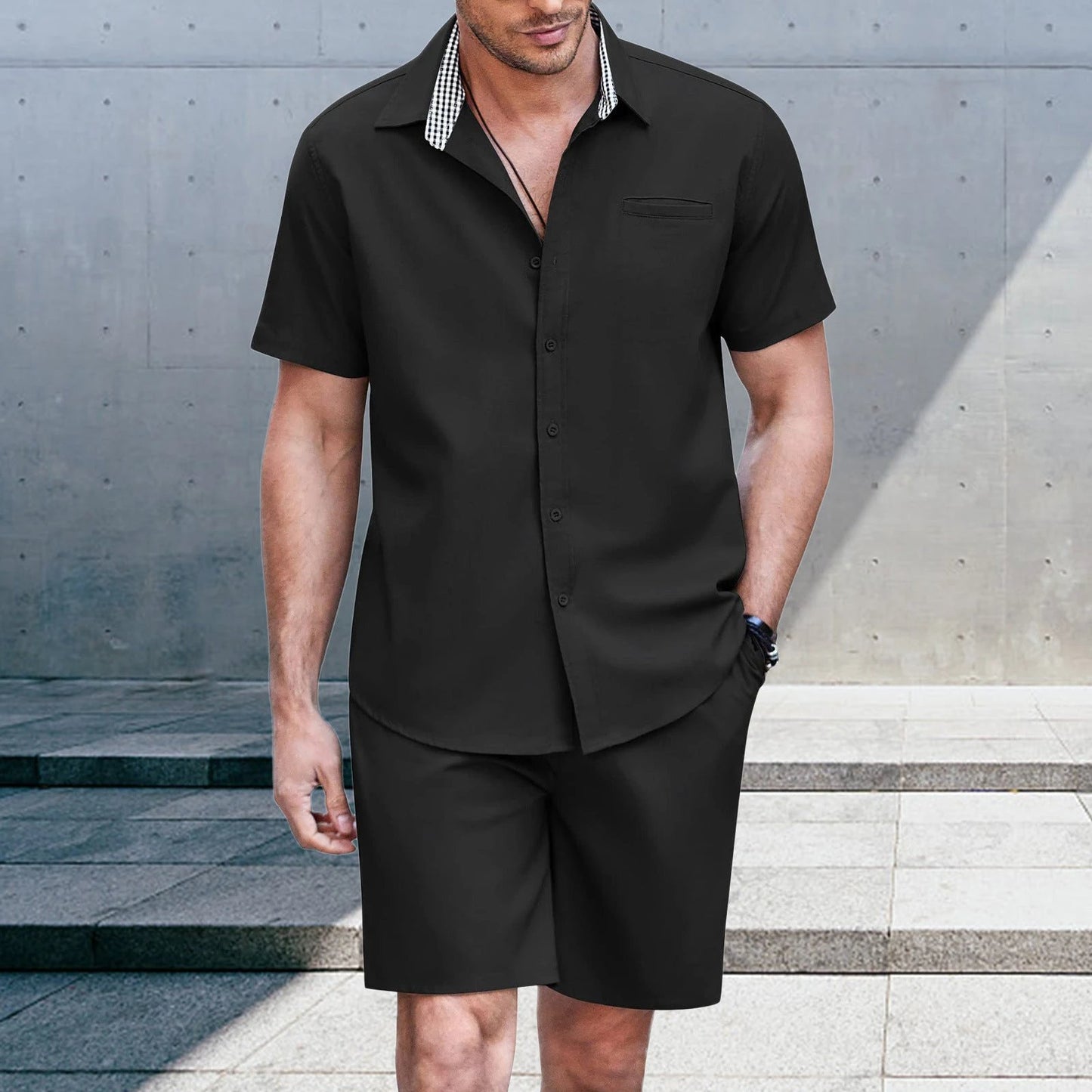 Men's Fashion Casual Shirt Shorts Set by GJG Denim