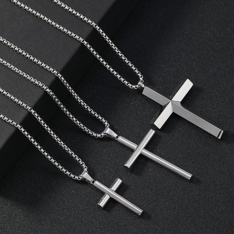 Round Large Beveled Cross Necklace Titanium Steel For Men by GJG Denim