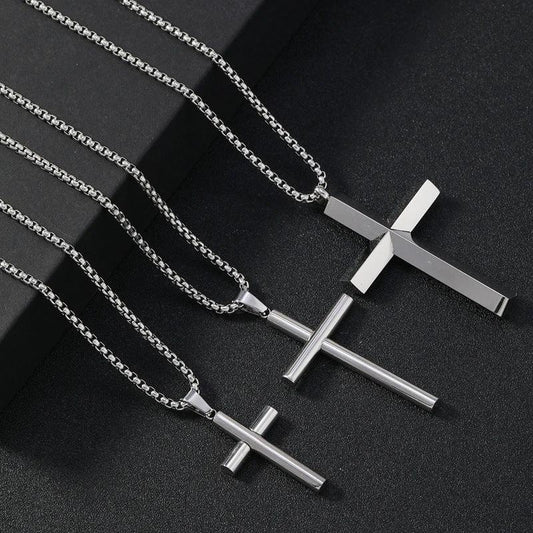 Round Large Beveled Cross Necklace Titanium Steel For Men by GJG Denim