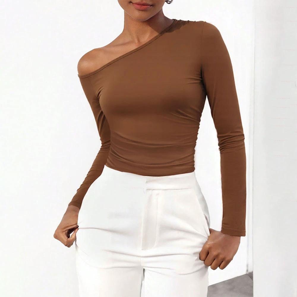 Autumn And Winter New Y2K Slim-fitting Off-shoulder Long-sleeved Bodysuit by GJG Denim