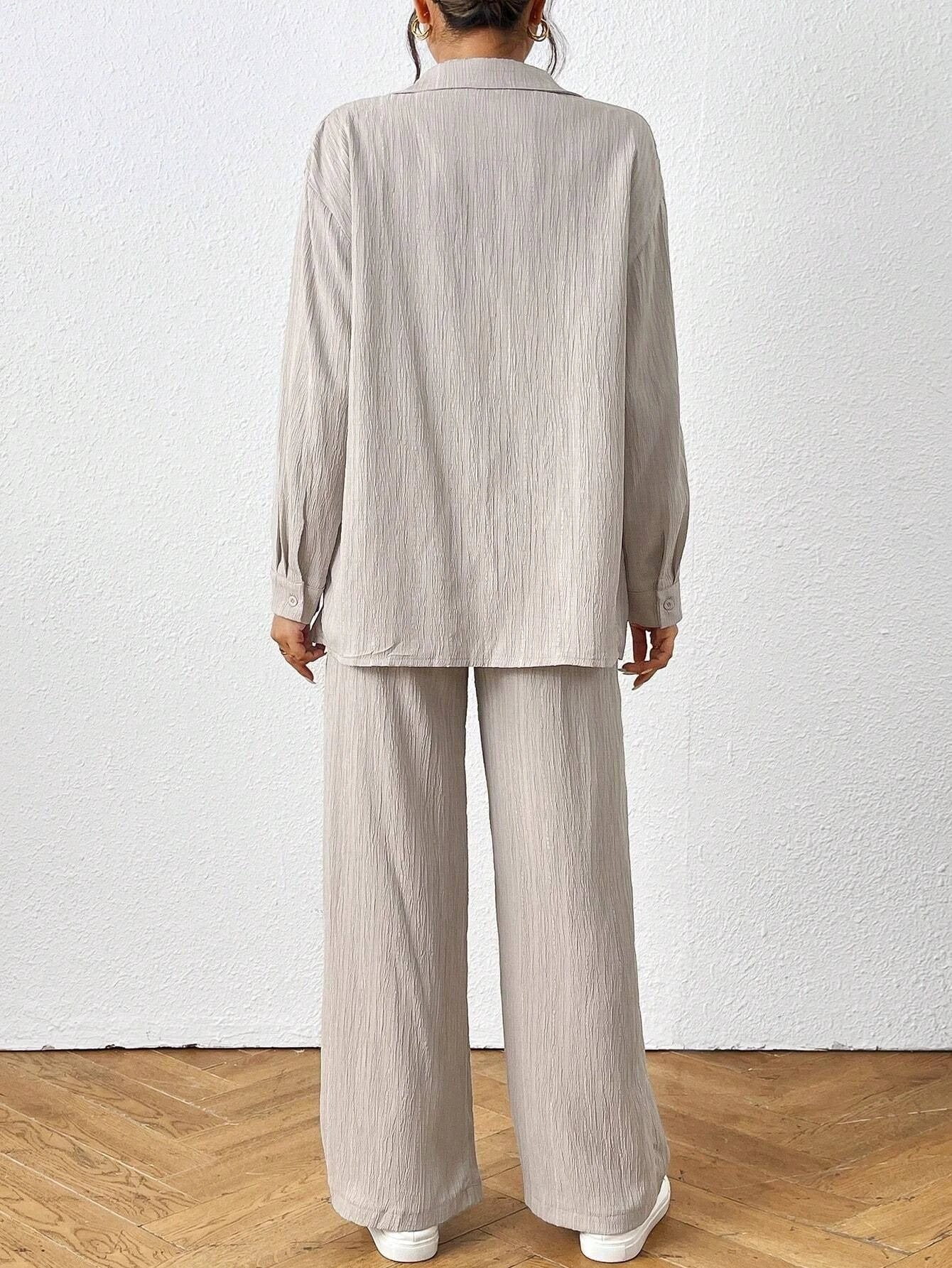 Solid Color Long Sleeved Shirt And Pants Set by GJG Denim