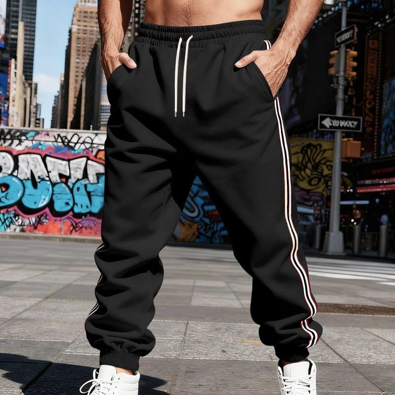 Men's Thickened Fleece-Lined Vertical-Stripe Sweatpants by GJG Denim