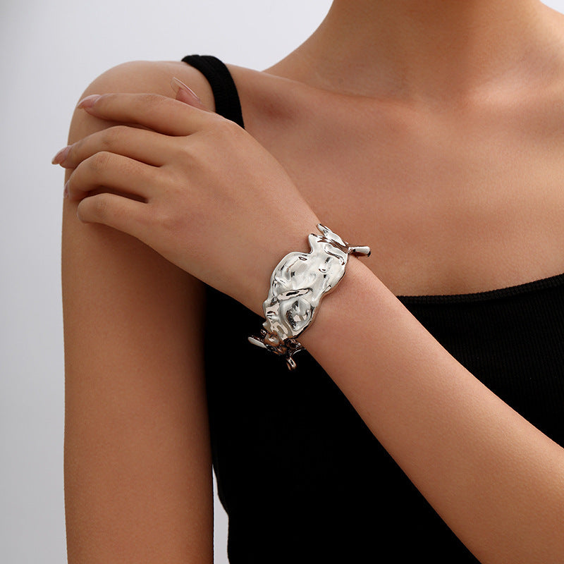 Metal Irregular Lava Bracelet For Women Fashion Special-interest Open-end Polished by GJG Denim
