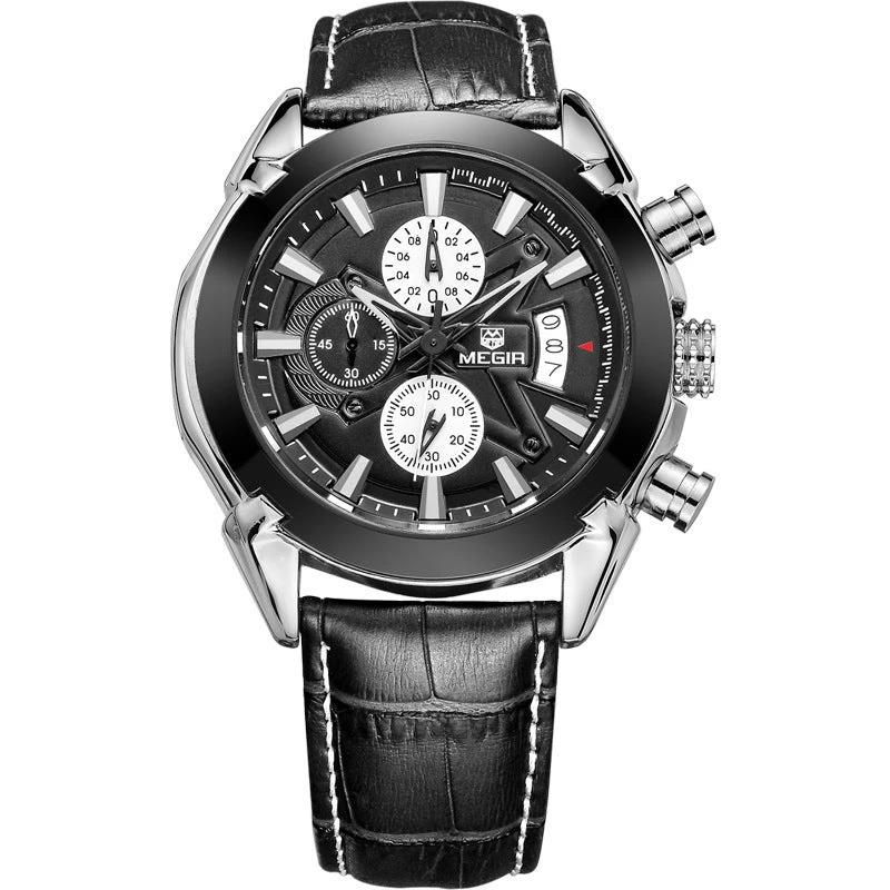 Men's Multifunctional Timing Quartz Three Eyes And Six Needles Waterproof Luminous Watch by GJG Denim