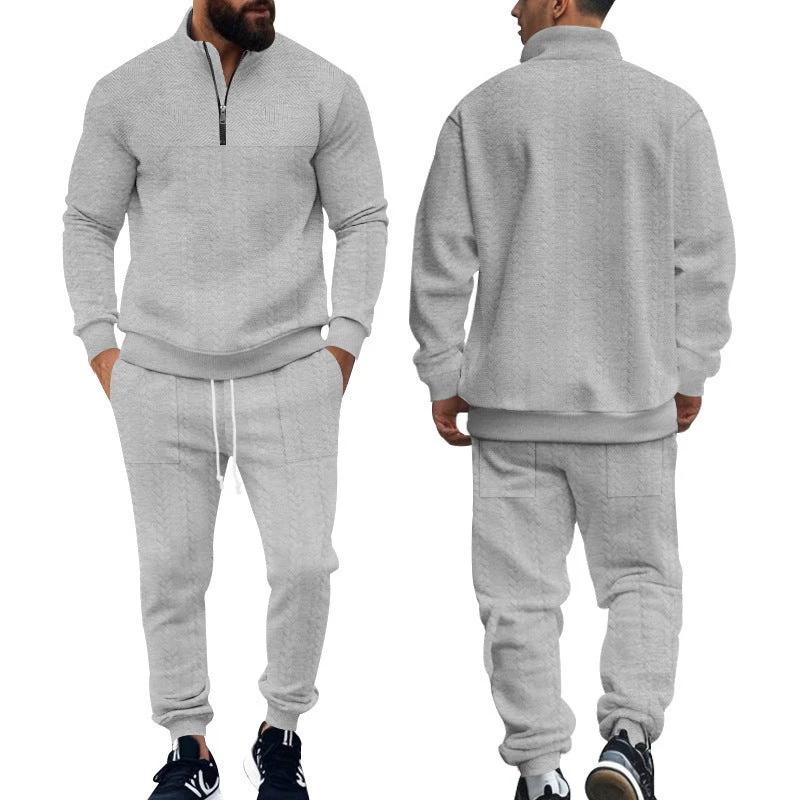 Men's Casual Fleece-lined Warm-up Zippered Track Pants Set by GJG Denim