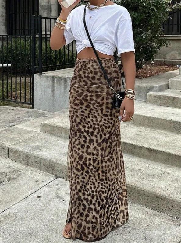Leopard Print Women's High Waist Elegant Graceful Slimming Skirt by GJG Denim