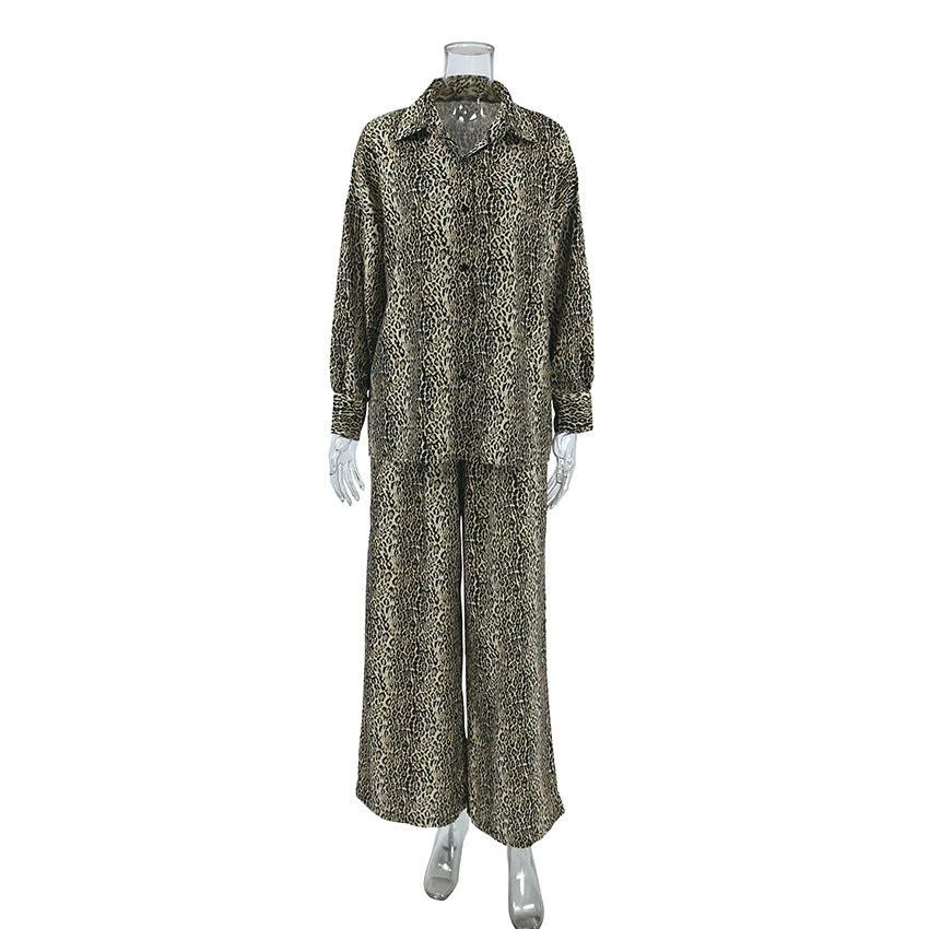 Fashionable Leopard Print Loose Ice Silk Pajamas For Women by GJG Denim