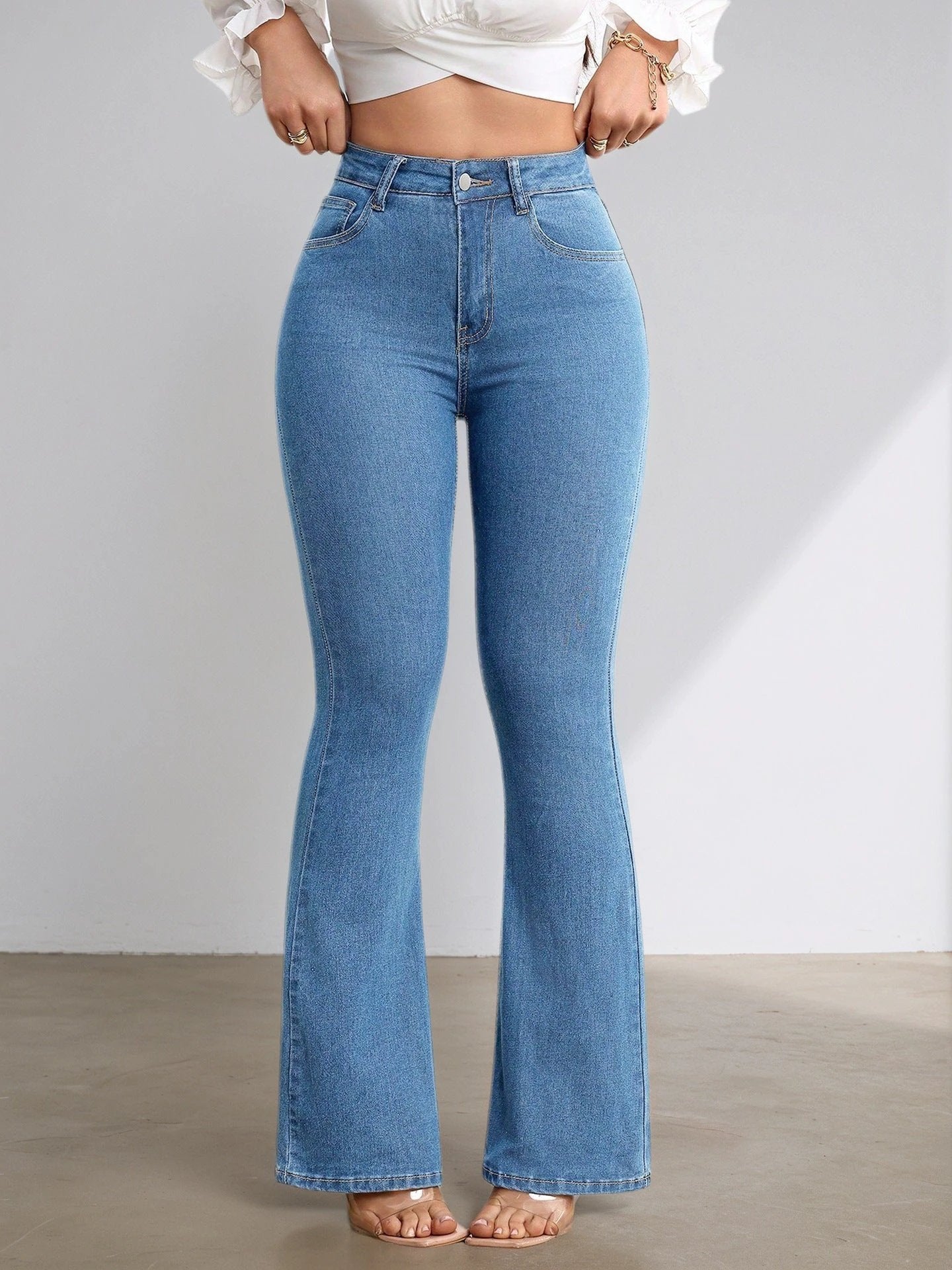 New Style All-Match Elastic High-Waist Flared Denim Jeans For European And American Girls by GJG Denim