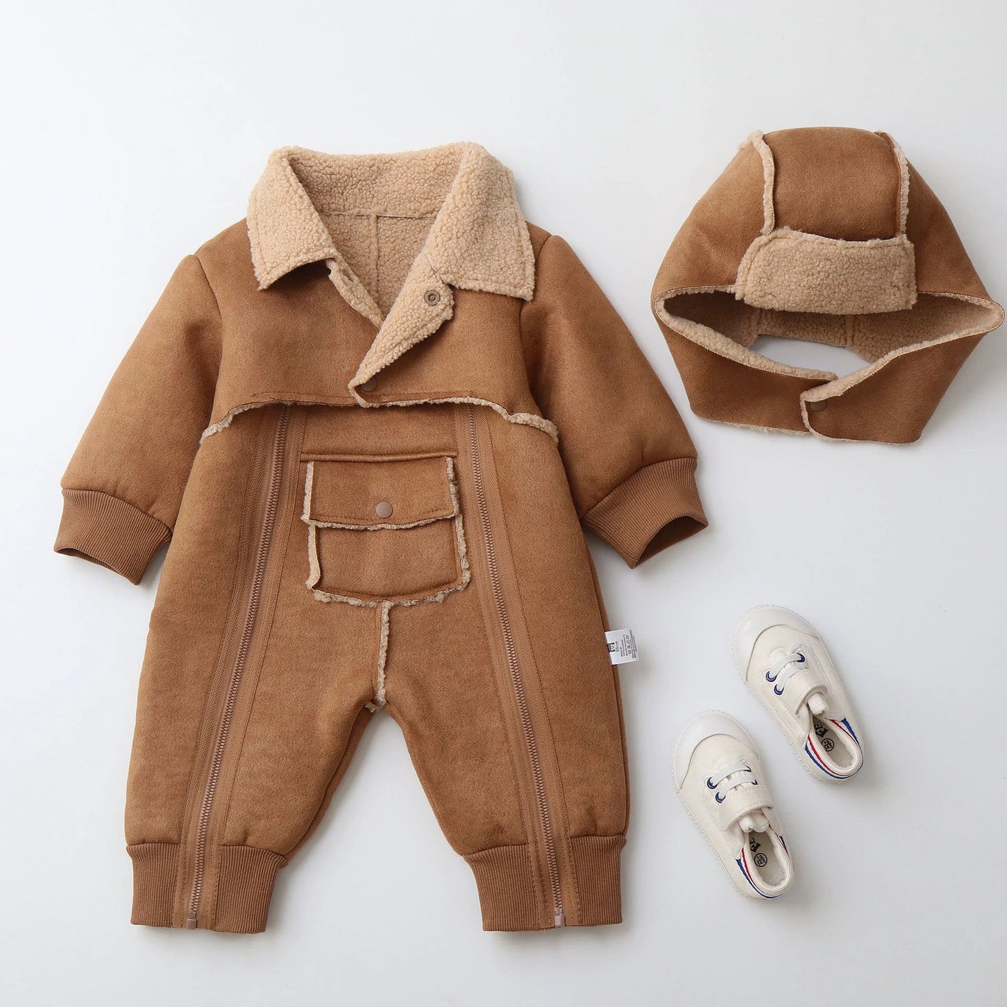 Fur One-piece Hooded Jumpsuit Children's Romper Outwear by GJG Denim