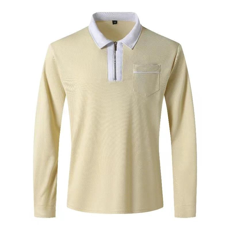 Men's Long Sleeve Zipper Polo Shirts Lapel Collar Zip Up by GJG Denim