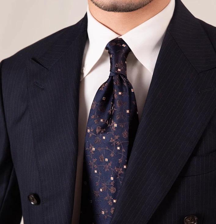 Three-fold Roll Wool Lining Handmade Tie Silk Jacquard Businese Suit Accessories by GJG Denim