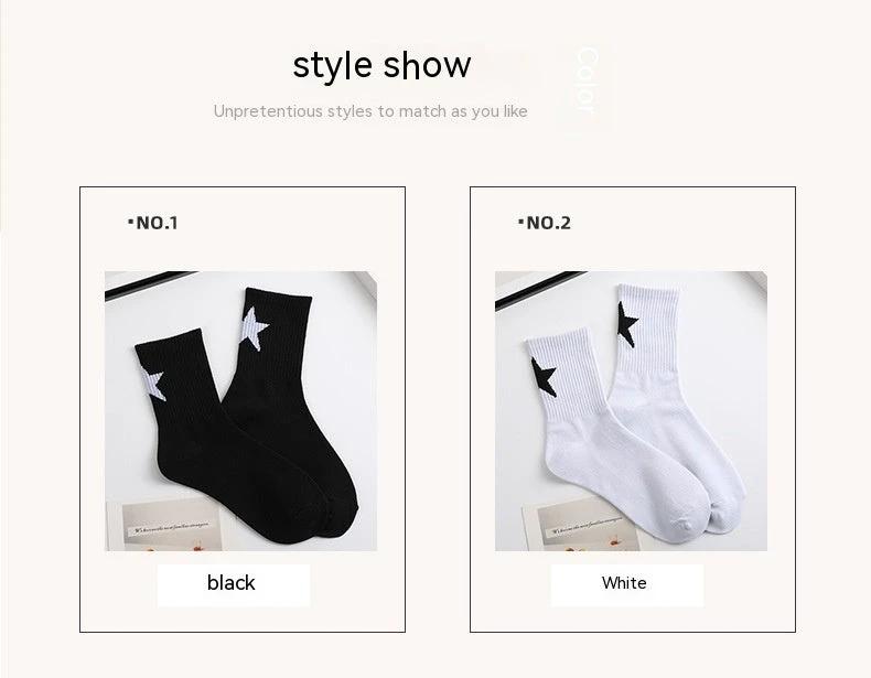 Black And White Five-pointed Star Tube Socks Breathable Sports Socks For Men by GJG Denim