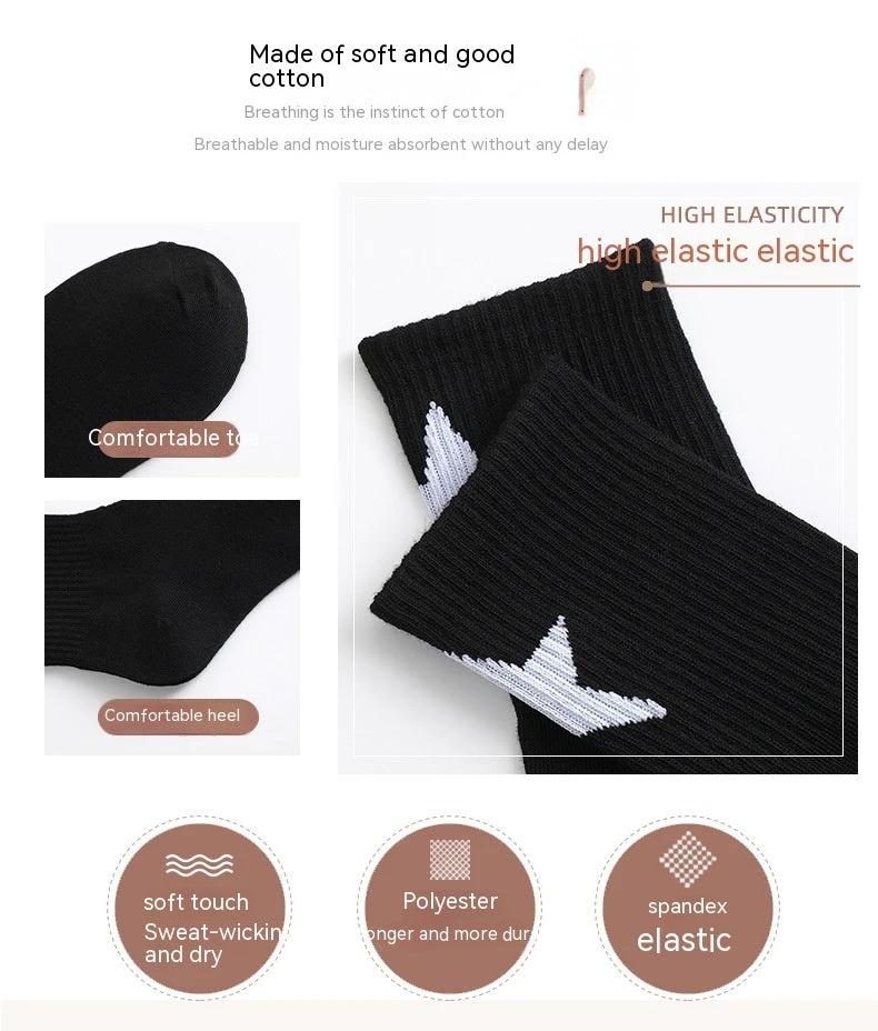 Black And White Five-pointed Star Tube Socks Breathable Sports Socks For Men by GJG Denim