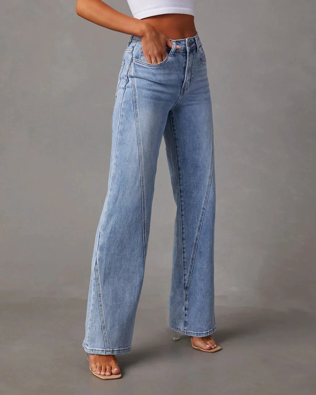 Casual Patchwork Women's Wide Leg Jeans by GJG Denim