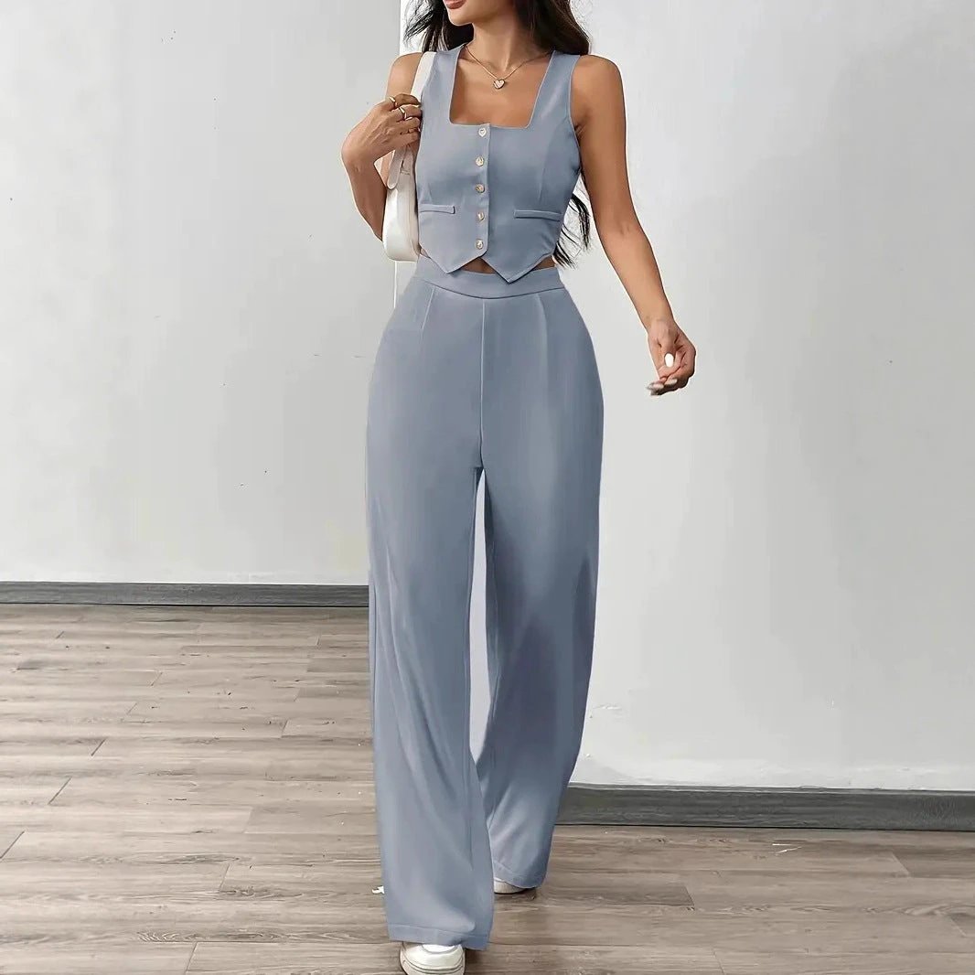 Tight-fitting Tank Top Set With High-waisted Wide-leg Womens Casual Trousers by GJG Denim