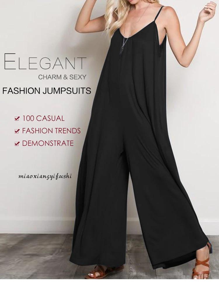 Summer Women Sexy V Neck Long Jumpsuits Casual Loose Rompers Overalls Wide Leg Mono Bodysuit Playsuits Plus Size 5XL by GJG Denim