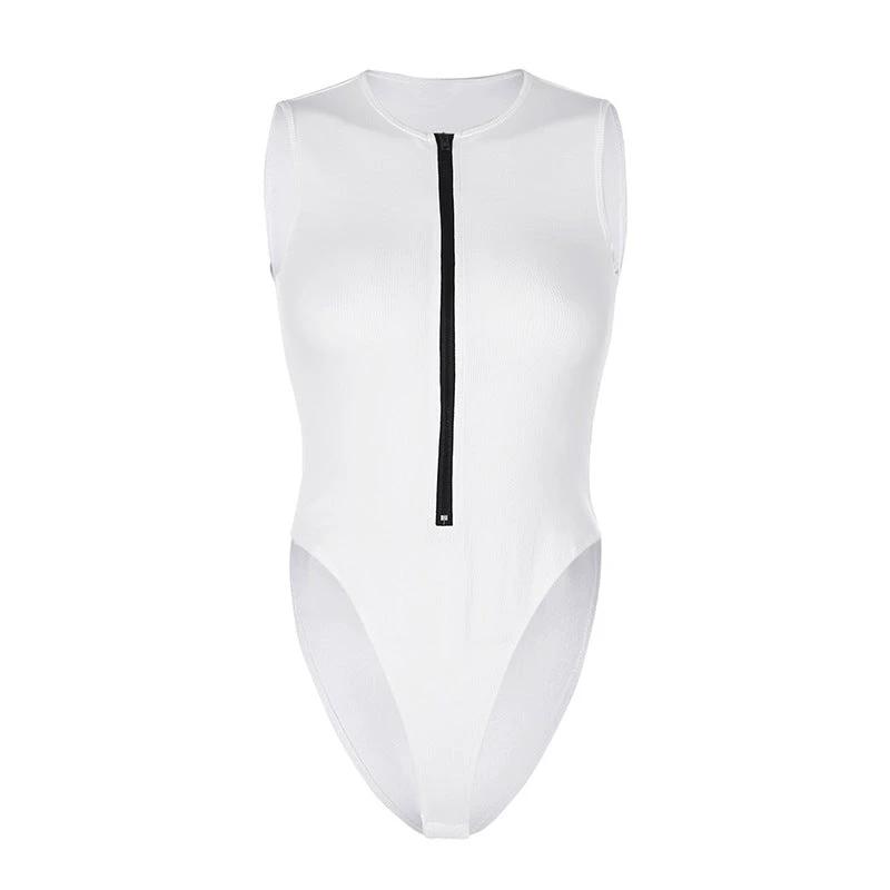 Casual fit zipper sleeveless bodysuit by GJG Denim