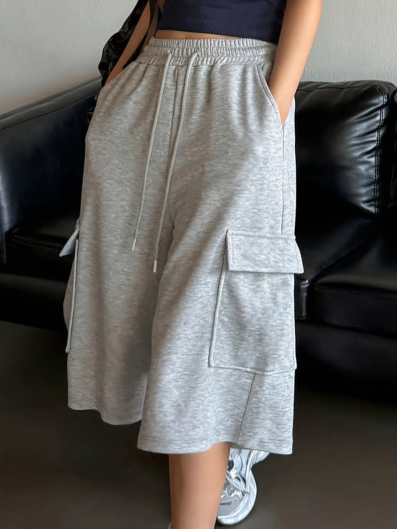 Straight-leg Figure-flattering Gray Wide-leg Capris Versatile by GJG Denim