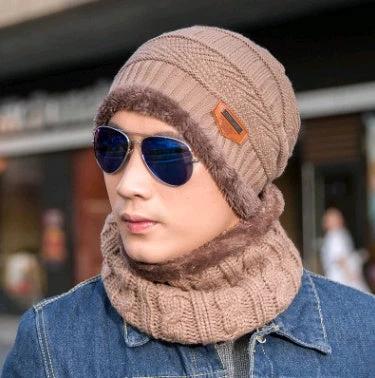 Men's Knitted Beanie and Neck Warmer Set by GJG Denim