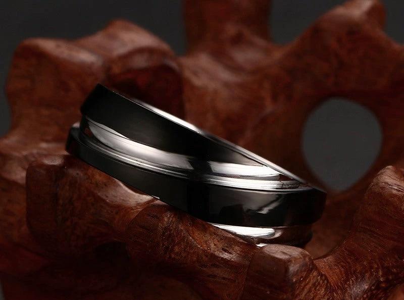 Men's Black Titanium Steel Twill Ring by GJG Denim