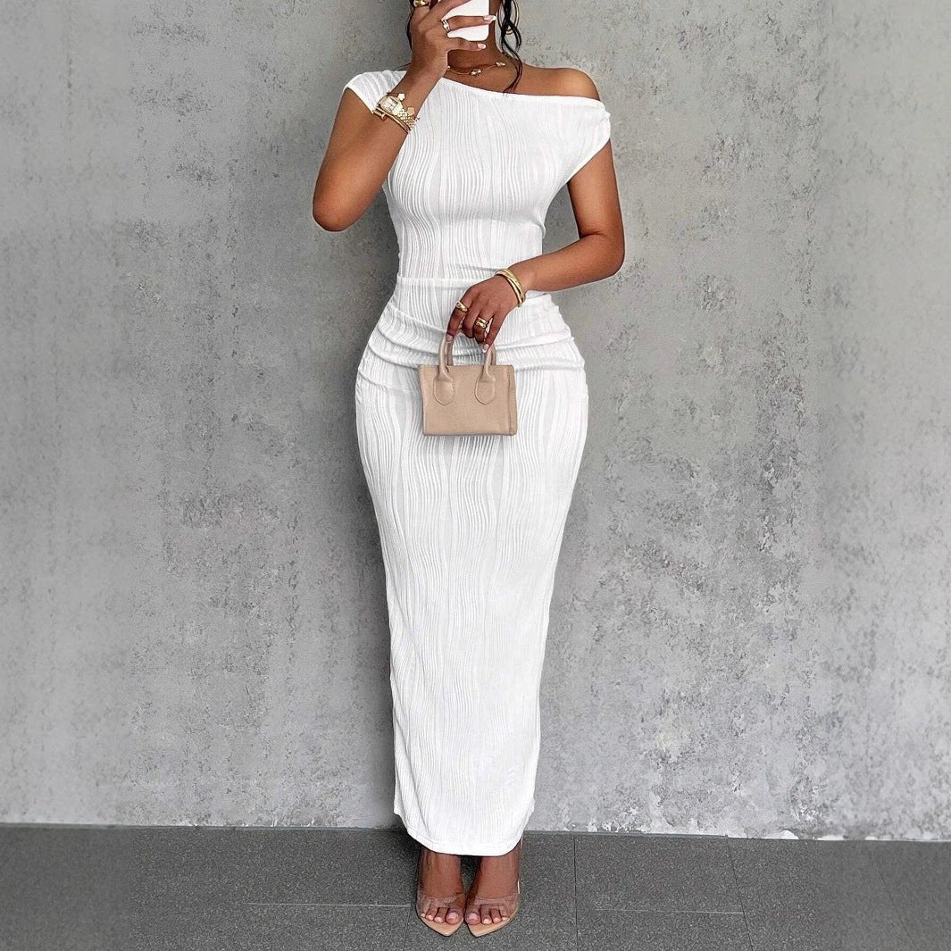 Cute Fashion Water Ripple Sloping Shoulder Dress by GJG Denim
