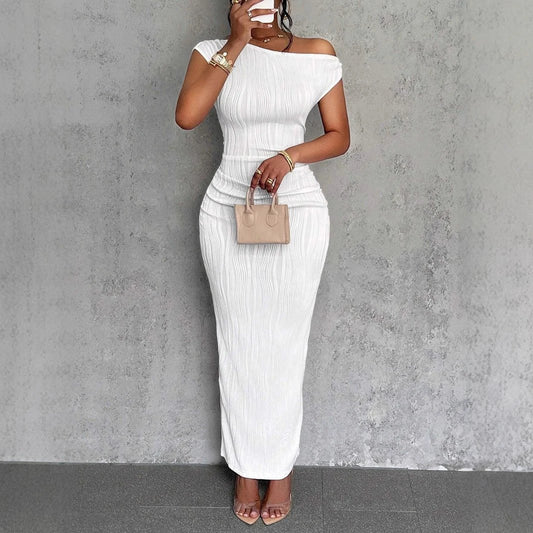 Cute Fashion Water Ripple Sloping Shoulder Dress by GJG Denim