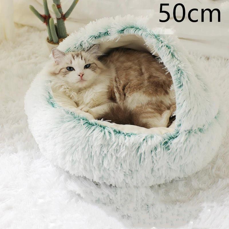 2 In 1 Dog And Cat Bed Pet Winter Bed Round Plush Warm Bed House Soft Long Plush Pets Bed Pet Products by GJG Denim