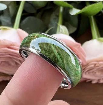 Elegant Green Wood-Grain Men's Ring by GJG Denim