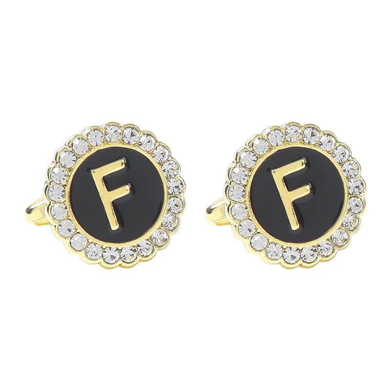 Round Diamond-like Cufflinks for Men 26 Letters by GJG Denim