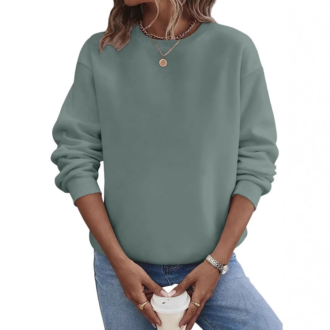 Solid Color Blank Round Neck Plus Size Fashion Sweater by GJG Denim