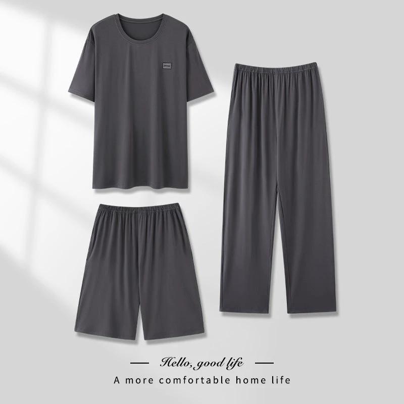 Men's Thin Short-sleeved Three-piece Pajamas set by GJG Denim
