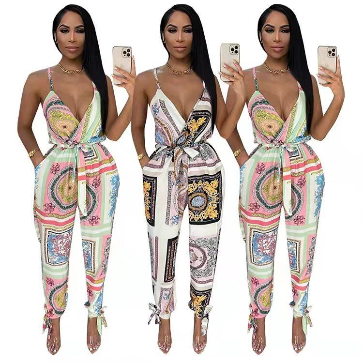 Women's Fashion Street Print Suspender Bodysuit by GJG Denim
