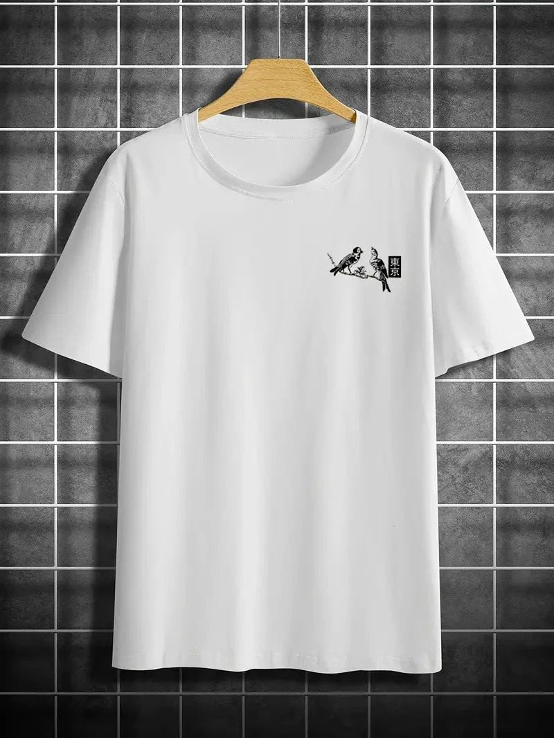 Retro Loose-fit Short-sleeve Printed T-shirt For Men by GJG Denim