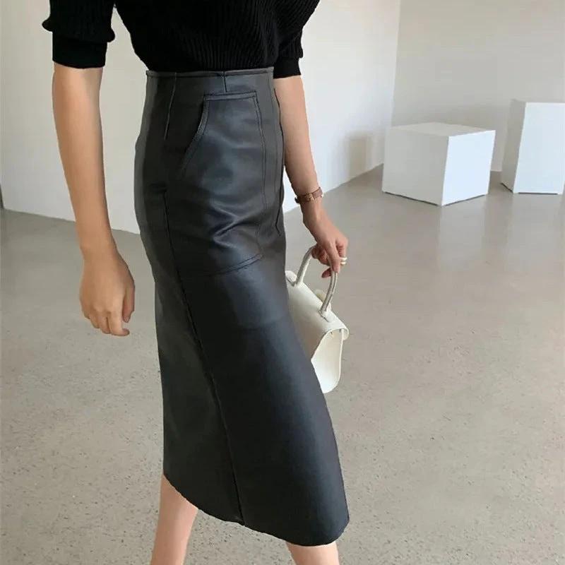 Temperament Deep Split Skirt by GJG Denim