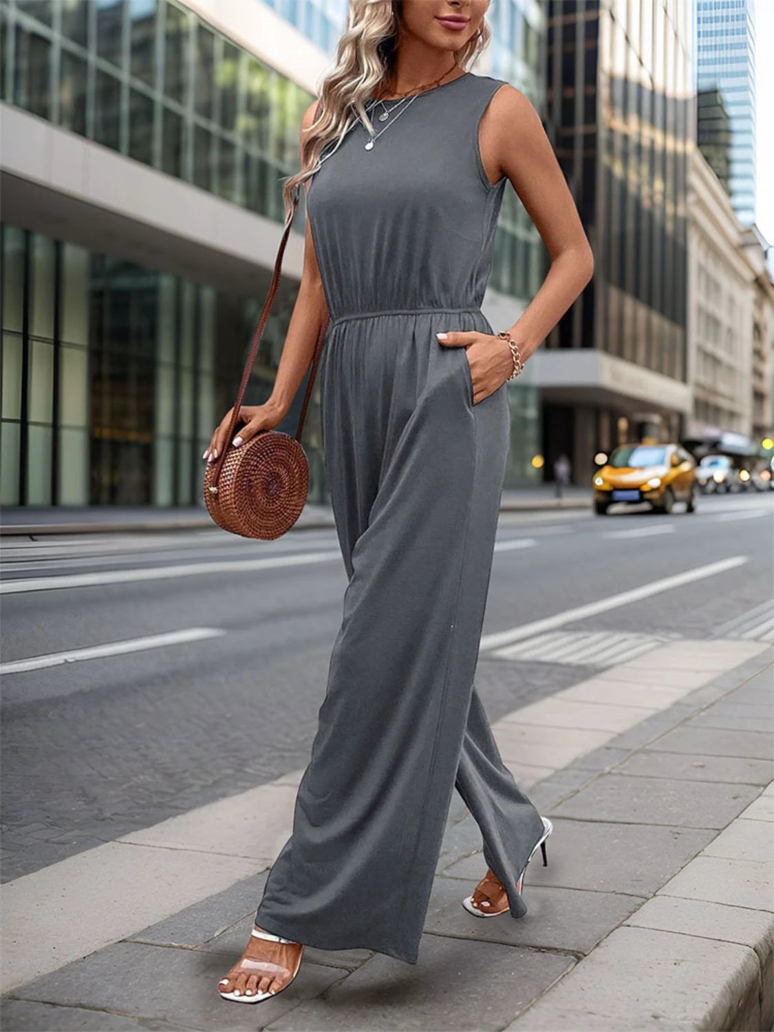 Round Neck Wide Leg Jumpsuit by Lady Ros