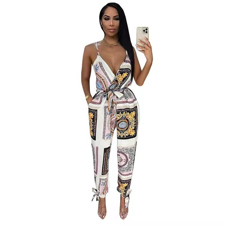 Women's Fashion Street Print Suspender Bodysuit by GJG Denim