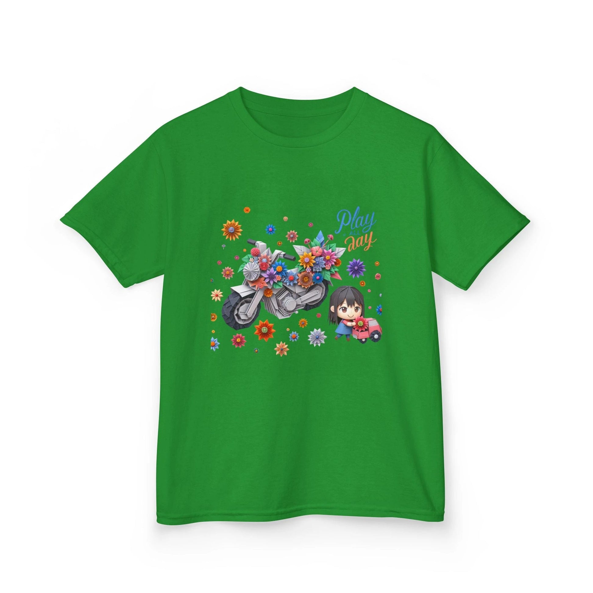 Play all Day Motorcycle Tee - Fun Floral Design for Young Adventurers by Printify
