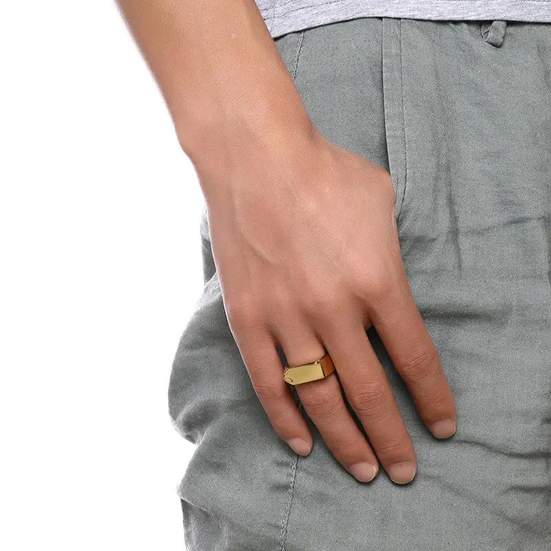 Classic Stainless Steel Black Square Men Ring Rock Vintage by GJG Denim