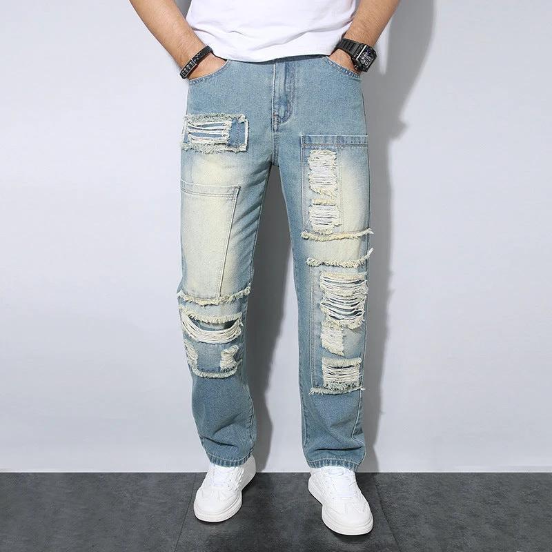 Men's Straight Wrinkle-resistant Loose Casual Jeans by GJG Denim