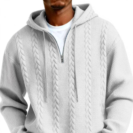 Men's Half-zip Hooded Sweatshirt With Long Sleeves by GJG Denim