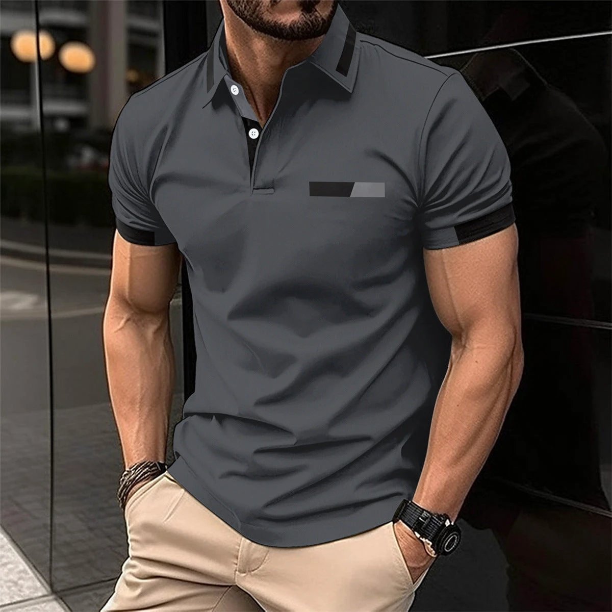 Men's Casual Polo Shirt Faux Pocket by GJG Denim