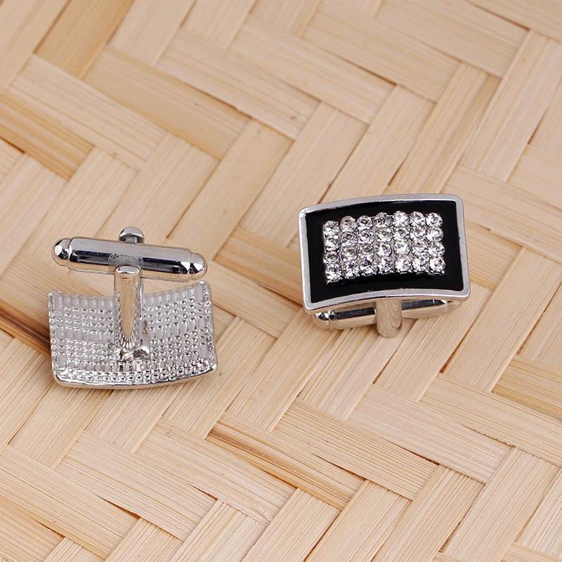 Fashionable Geometric Rectangle Diamond-Studded French Shirt Cufflinks by GJG Denim