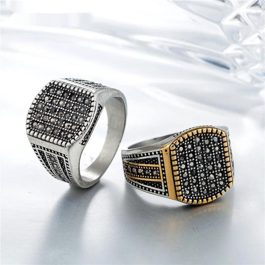 Men's Vintage Diamond-studded Titanium Ring by GJG Denim