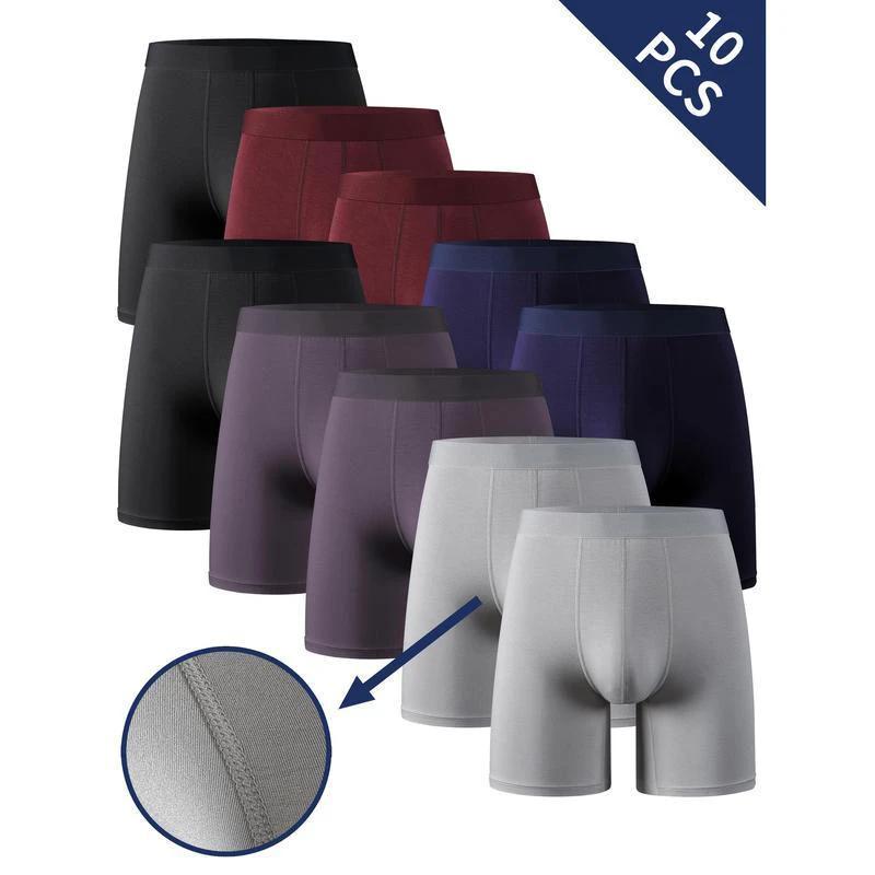 10pcs Men's Bamboo Fiber Boxer Briefs Medium Stretch Solid by GJG Denim