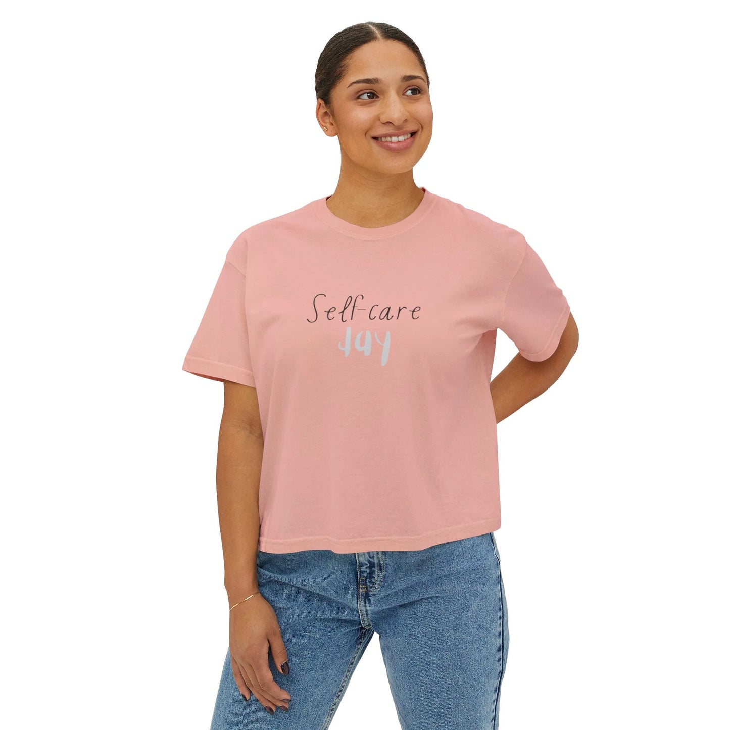 Self care day Women's Boxy Tee Self care day by Printify